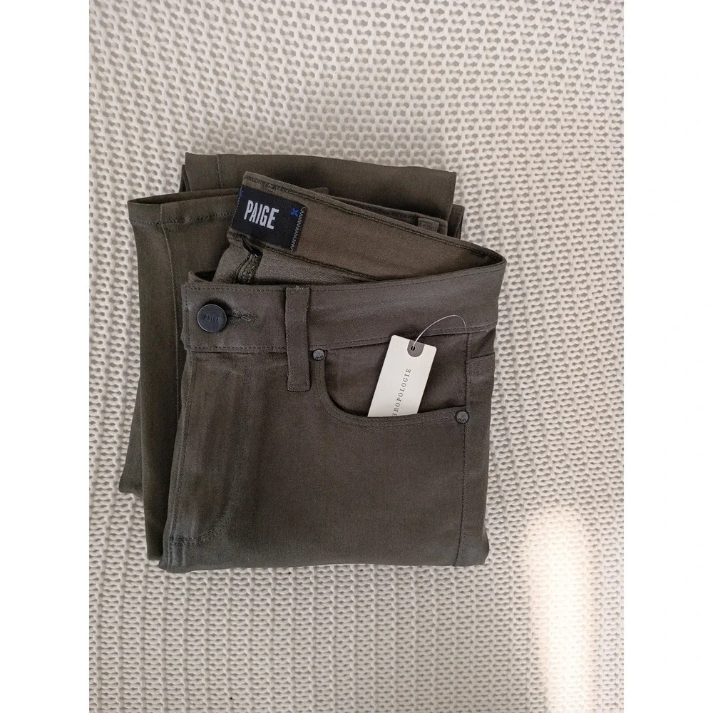 Anthro PAIGE Hoxton Ankle High Rise Coated Skinny Jeans Olive Grn 26x27 NWT $216